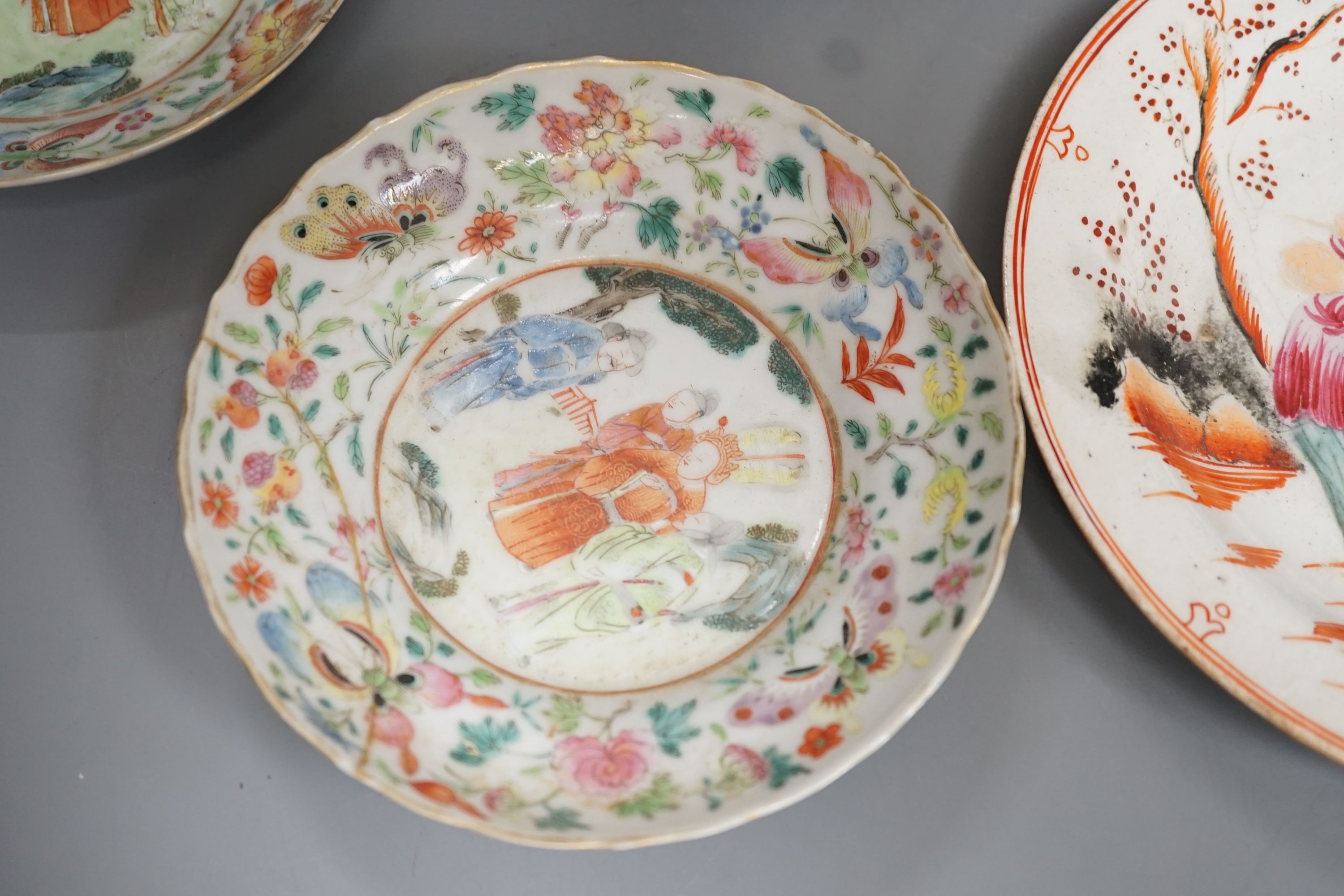 A group of 19th century Chinese famille rose and English chinoiserie tea wares